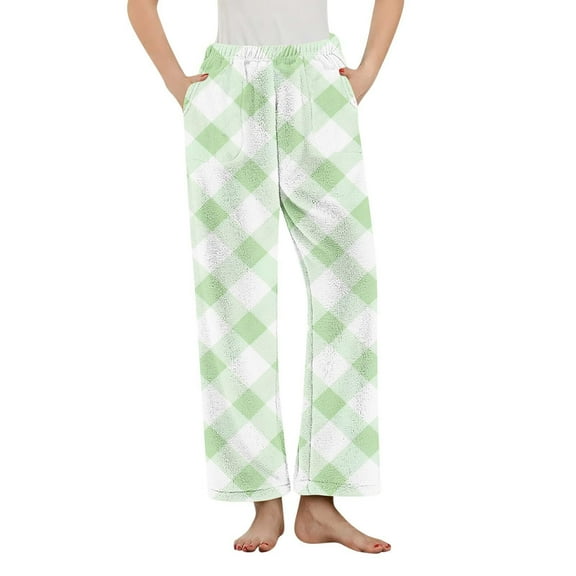 Tnhcen Women's Winter Plaid Flannel Pajama Pants with Pockets Soft Warm Fleece Lined Sleepwear Lounge Pants Cozy Home Wear S-3XL
