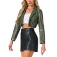 thumbnail image 4 of Allegra K Faux Leather Cropped Blazer for Women's Notched Lapel Collar Single Breasted Moto PU Jackets XL Army Green, 4 of 5