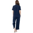 thumbnail image 2 of Fruit of the Loom Women's Pipped Button Down Sleep Set, Navy, Large, 2 of 6