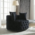 thumbnail image 2 of Accent Barrel Chair with Back and Thick Cushion, Velvet Upholstered Button Tufted Sofa Chair for Living Room Bedroom, Black, 2 of 8