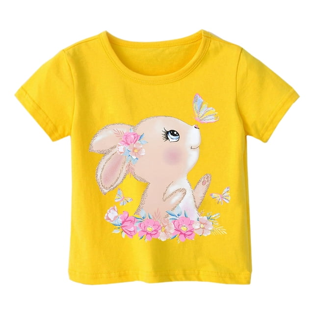 GDREDA Vêtements Fille Garçon et Fille Mode Décontractée Imprimé Col Rond T-Shirt Manches Courtes Ample Haut T-Shirts Fille Jaune, 8-9 Ans