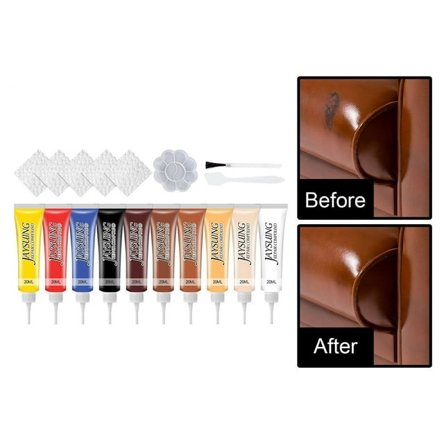 Kit de crema reparadora de cuero - 22 ml de gel maquillante coloreado para asientos de coche, sofás, zapatos, bolsas y muebles - restauración por arañazos y desgarros, aplicación sencilla, acabado