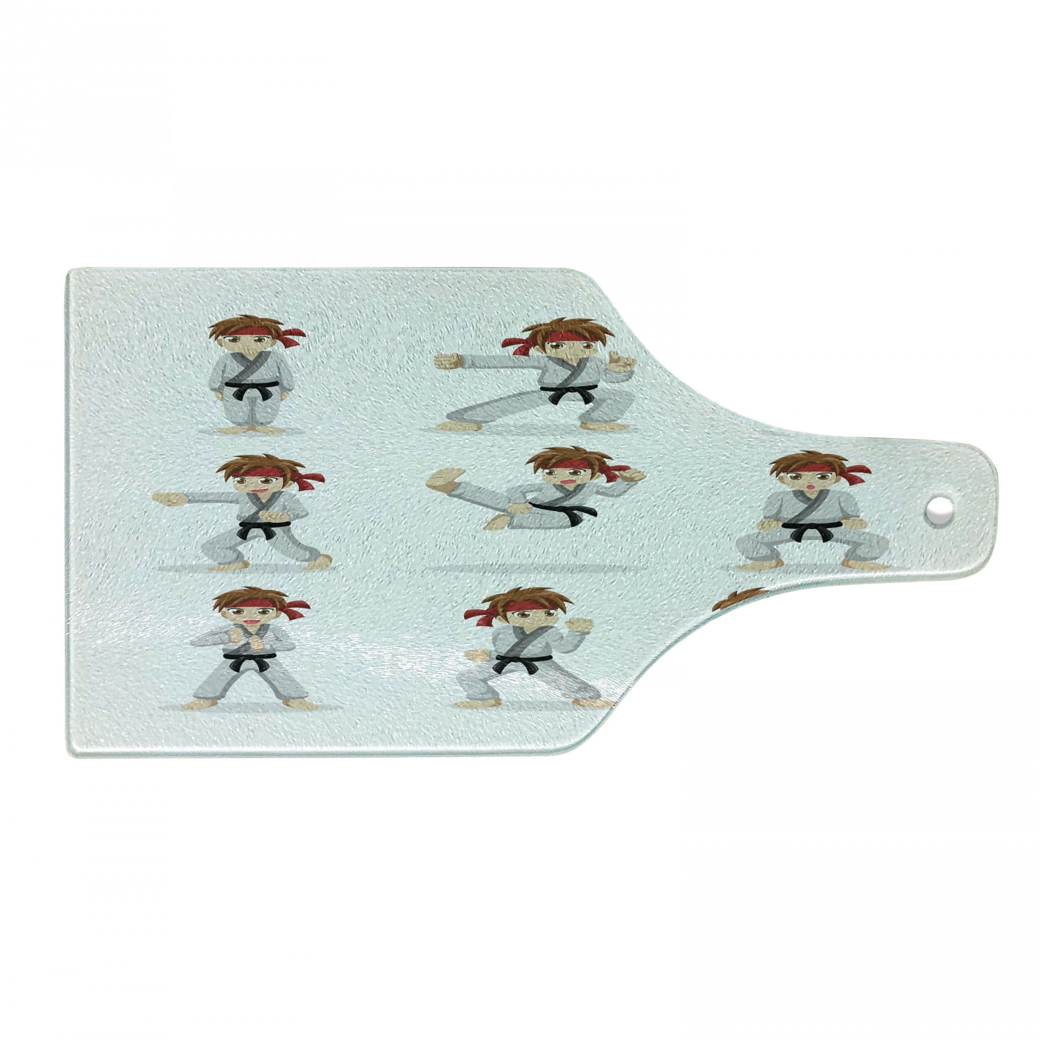 Beige and Vermilion Karate Boy Glass Cutting Board