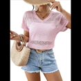 thumbnail image 1 of Camisetas de Cuello en V para Mujer, Blusas Casuales Elegantes de Corta con Bordado de Ojales, Ropa de Moda de Verano 2025 Rosa M, 1 of 9
