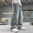 thumbnail image 2 of kpoplk Boys Cargo Jeans, Casual Elastic Waist Denim Pants Baggy Wide Leg Trousers with Pockets(Blue,10-11 Y), 2 of 6