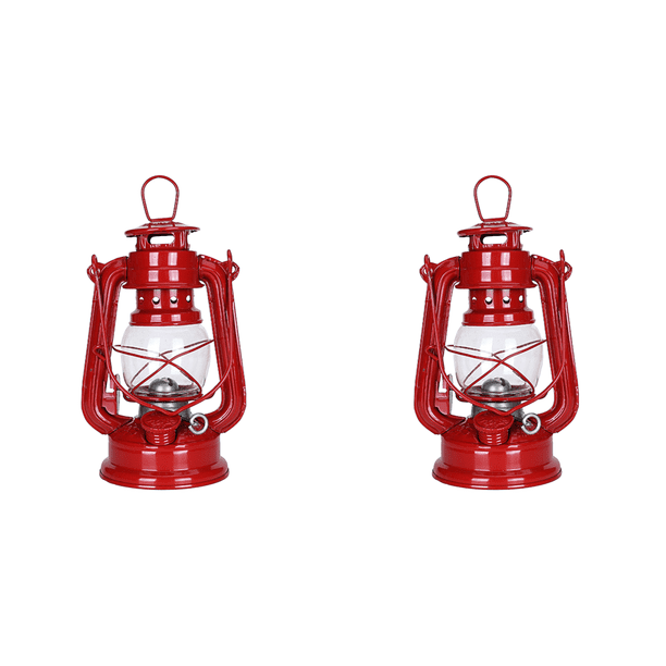 2uds. Linterna queroseno combustible camping linternas metal para decoración de patio rojo
