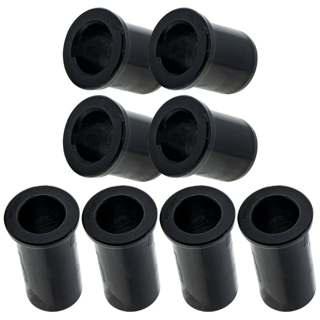 Niche Rear Control A-Arm Bushing Kit for Suzuki King Quad 450 700 51236-40B00 MK1011635. Includes 8 black polyoxymethylene bushings designed for ATV rear control arms, compatible with Suzuki King Quad models from 2005 to 2010. Features precise dimensions for inner and outer diameters, flange length, and total length.
