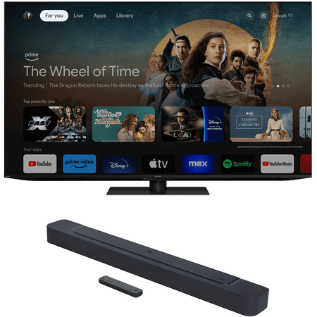 SHARP 4T-C65FV1U 65 Inch Class AQUOS XLED 4K Ultra HD Mini LED Google TV with a BAR-300 5.0ch Soundbar with MultiBeam Sound and Dolby Atmos (2024)