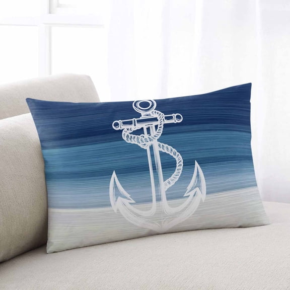 Nautical Anchor Navy Blue Standard Size Pillow Cover,Pillowcase Protectors with Zipper,Breathable Decorative Throw Pillow Case Cover,Coastal Ocean Ombre Striped Pillow Shams for Couch Sofa 20x26Inch