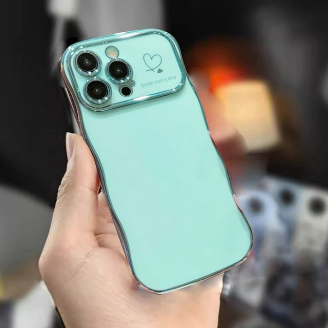 Klonfd Electroplated Large Wave Mobile Phone Case Side LoveFall Protective Cover Suitable For15Promax Mobile Phone Case