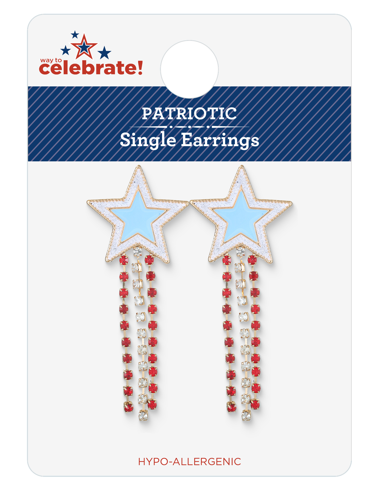 Way to Celebrate Americana Patriotic Star Crystal Drop Earrings