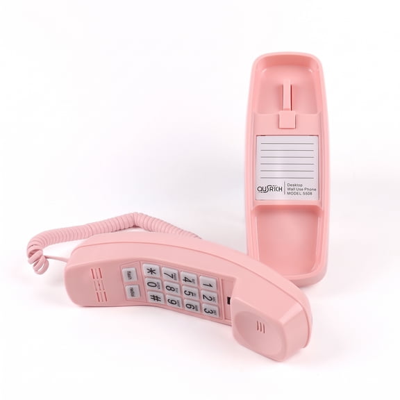 Pink Landline Phone, Corded Home Telephone with Retro Design, Wall Mount or Desk Phone, RJ11 Jack for Home Office
