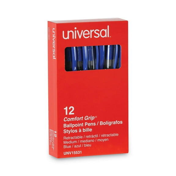 Universal UNV15531 1 mm Comfort Grip Retractable Ballpoint Pens - Medium, Blue (1 Dozen)