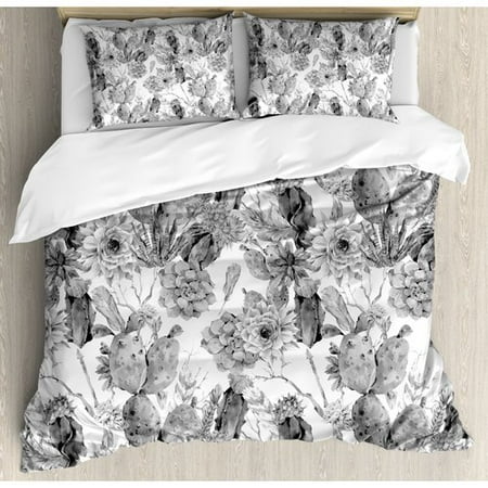 Ambesonne Boho Style Monochrome Cactus Flowers Feathers Exotic