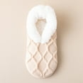 thumbnail image 2 of Cable Knit House Slippers for Women Indoor, Sherpa Fleece Lined Soft Loafer Shoes, Winter Warm Fluffy Bedroom Fuzzy Socks Non-slip Grippers, Cozy Gifts Unique Beige One Size, 2 of 4