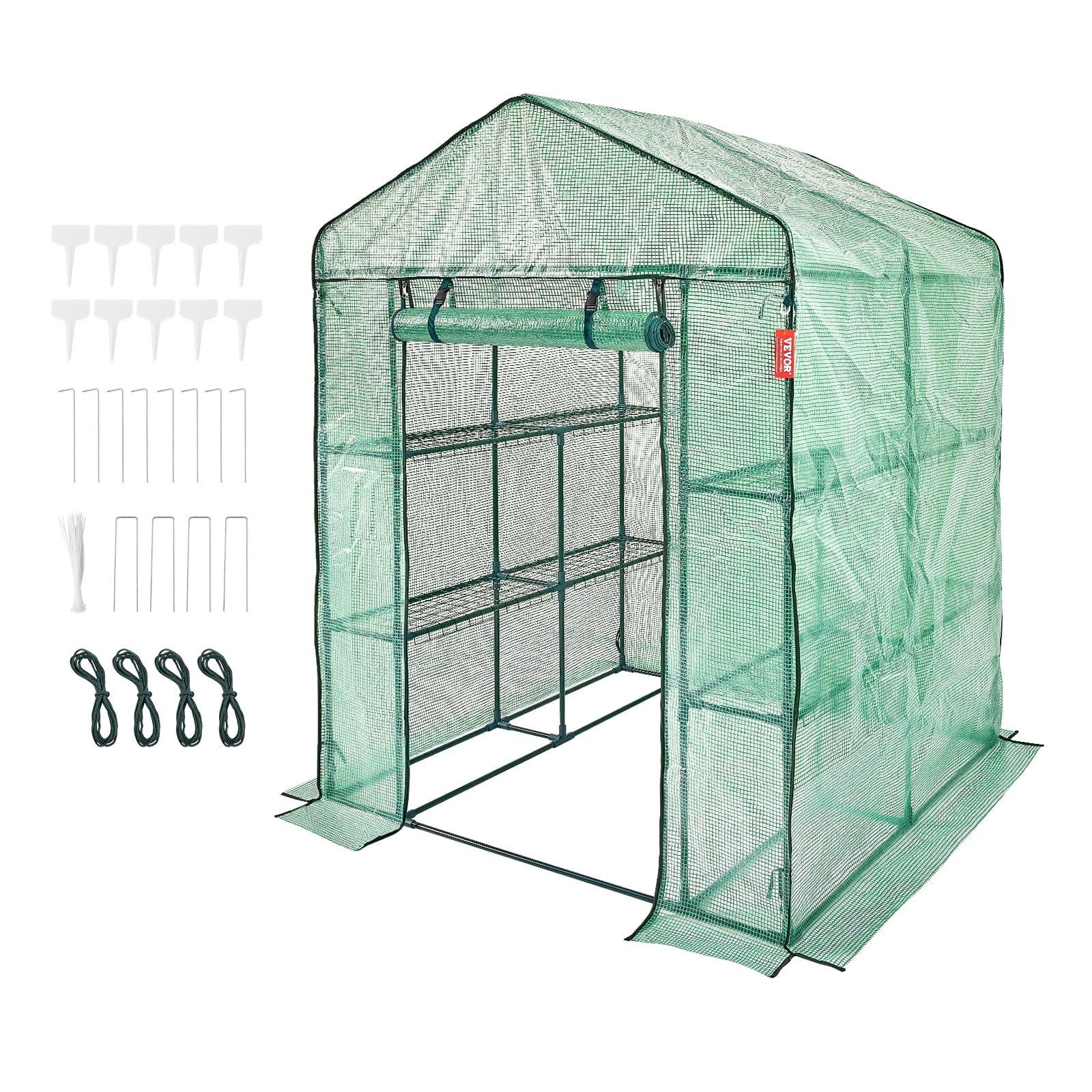 VEVOR Walk-in Green House, 4.6 x 4.6 x 6.6 ft , Greenhouse with Shelves, High Strength PE Cover with Zipper Door and Steel Frame, Assembly in Minutes