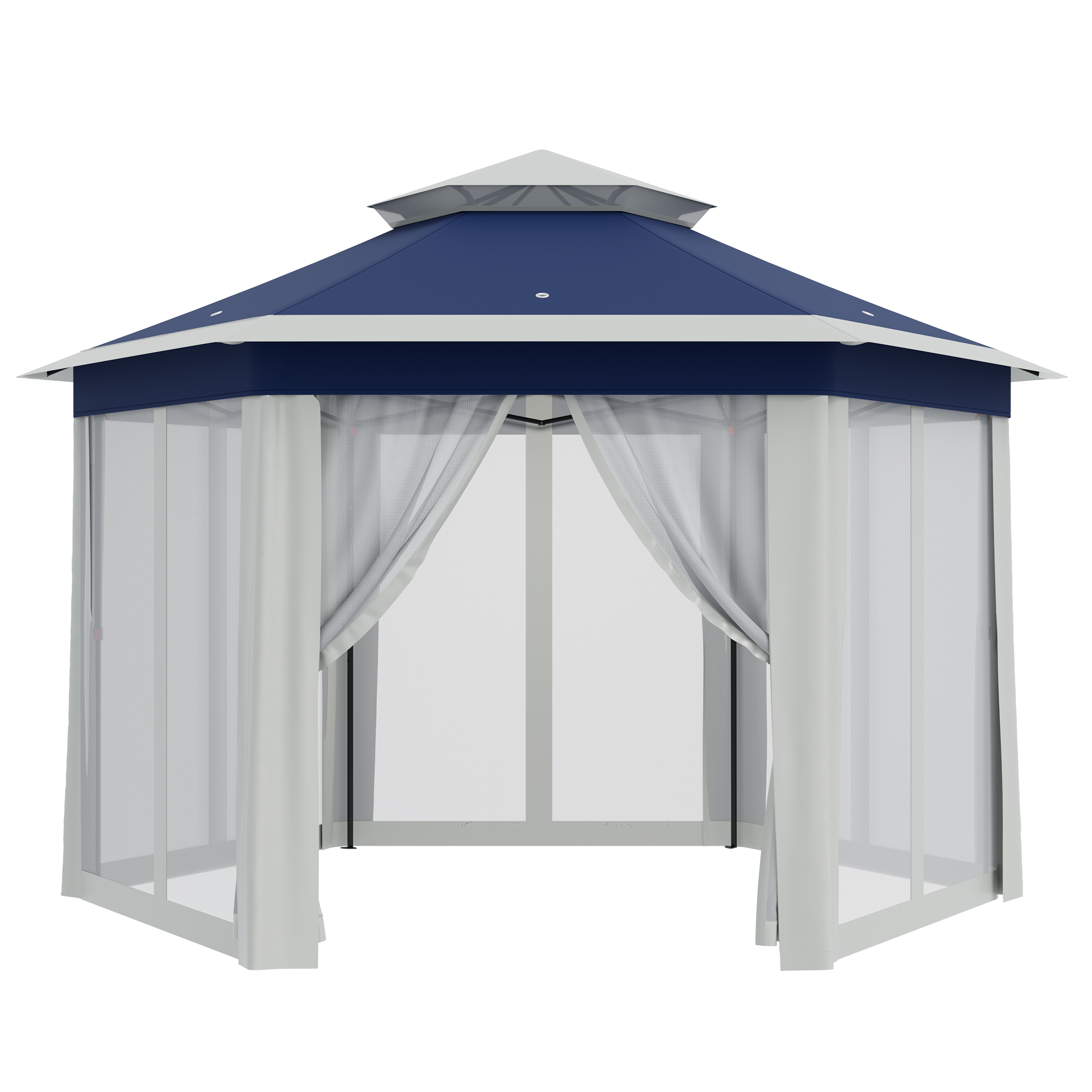 COZONY Hexagonal Pop-Up Gazebo with Mosquito Net & Vented Roof, Adjustable Height Sun Shelter for Patio, Garden, Backyard, Blue