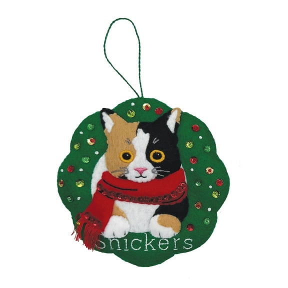 Personalized Felt Calico Cat Christmas Ornament Kit | MerryCollectibles