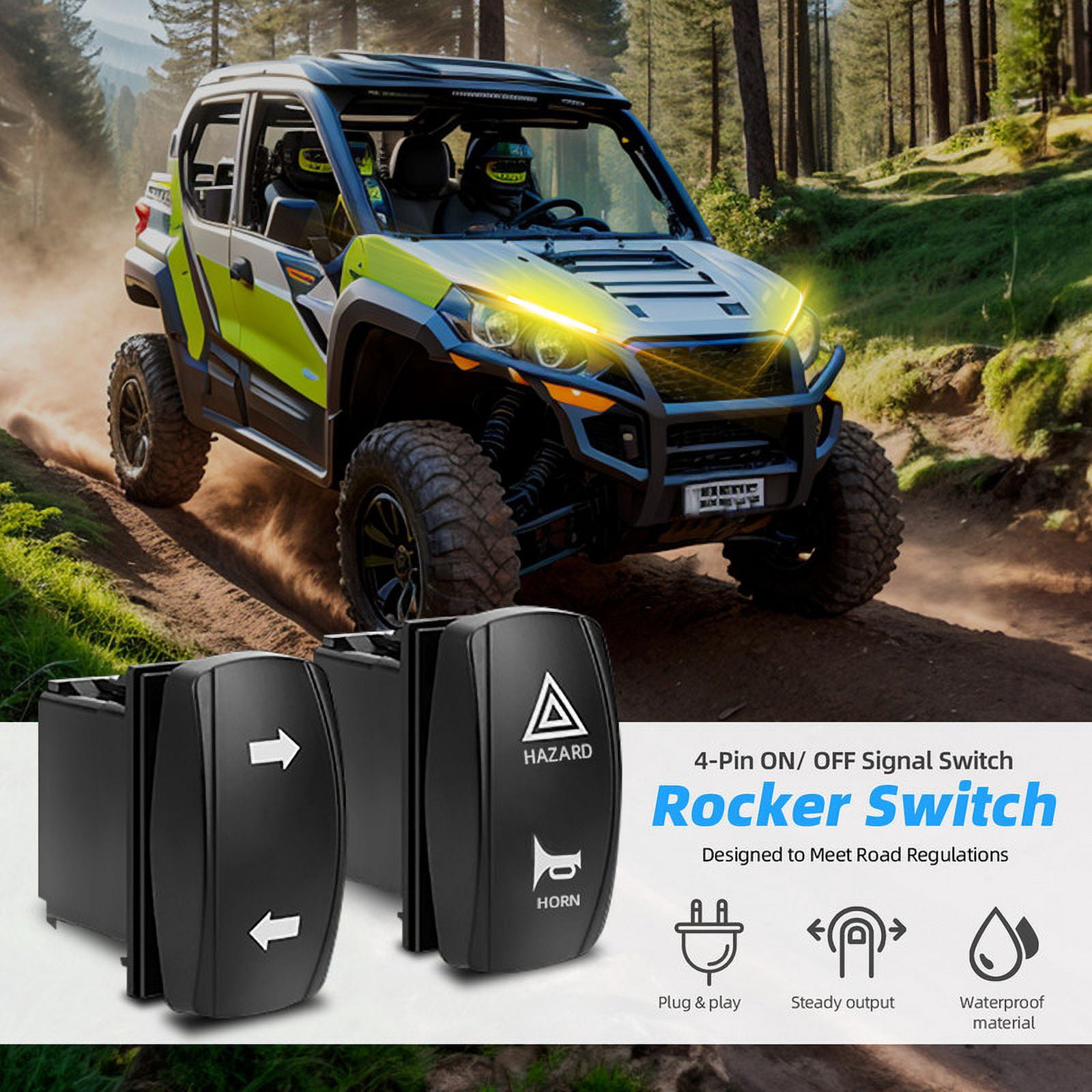 Roykaw UTV Turn Signal Street Legal Kit for Polaris, Kawasaki, Arctic Cat, Pioneer, Talon, Can-Am