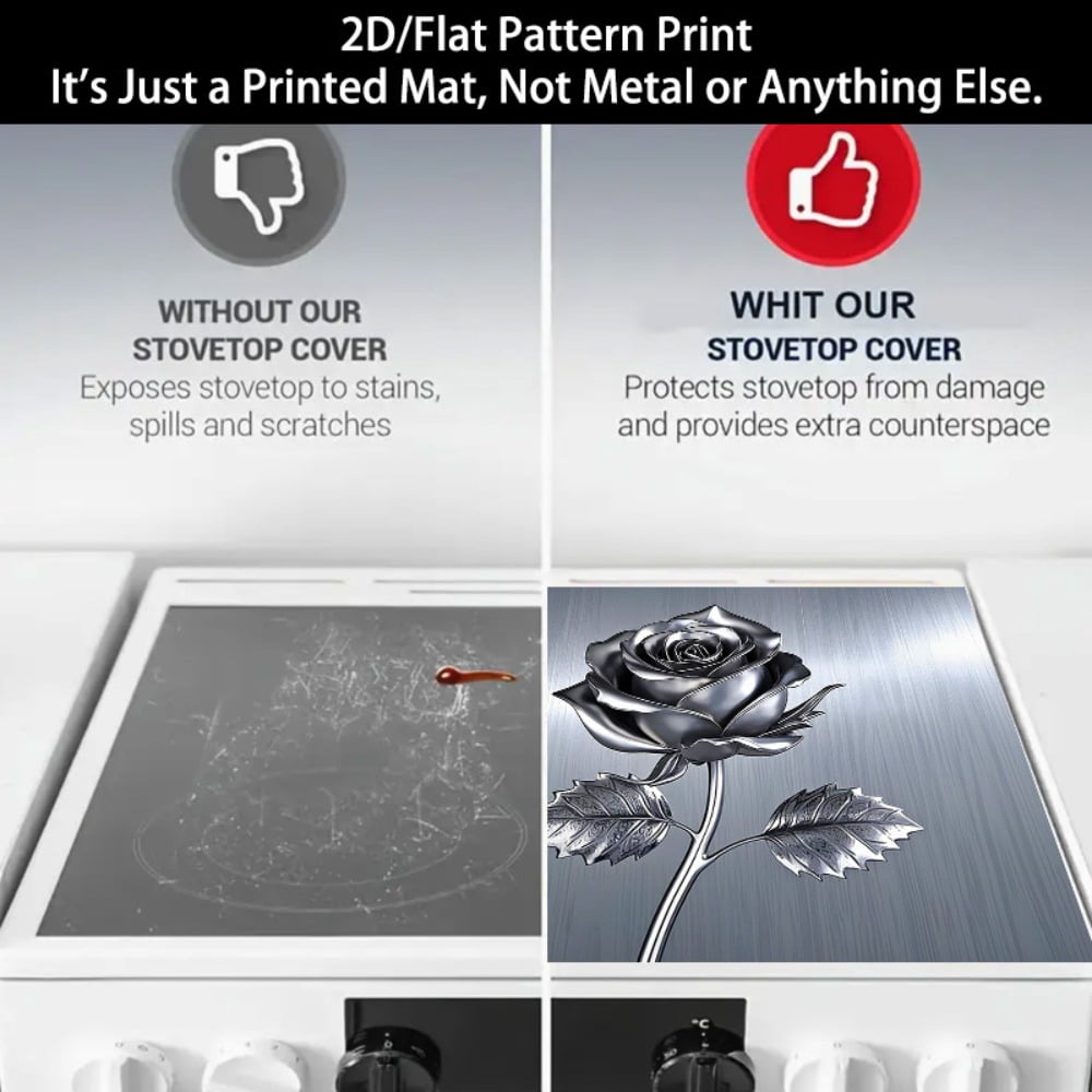 1 2D/flat stove cover protection pad, embossed rose pattern design, 28.3x20.5 inches (72×52cm), easy to clean, perfectly suitable for any kitchen, washing machine, dryer, stove panel protection pad,