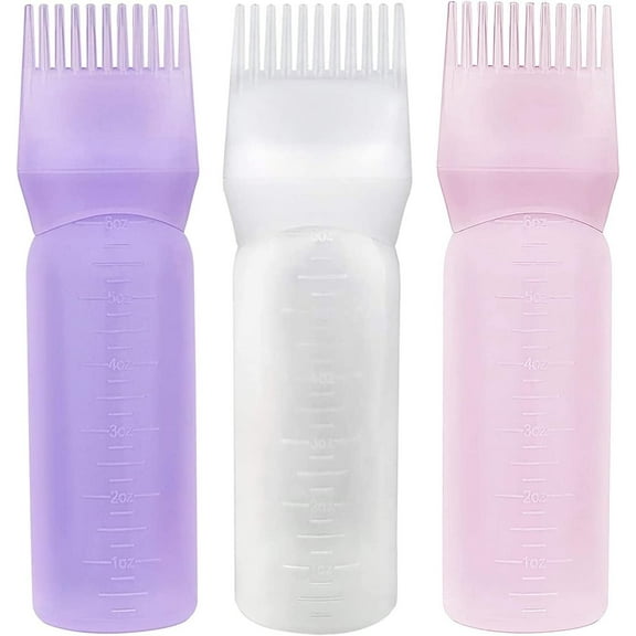White, Pink, Purple Applicator Bottle Root Comb, Oil Applicator, Hair Dye, Hair Oiling Bottle Brush, Graduated Scale