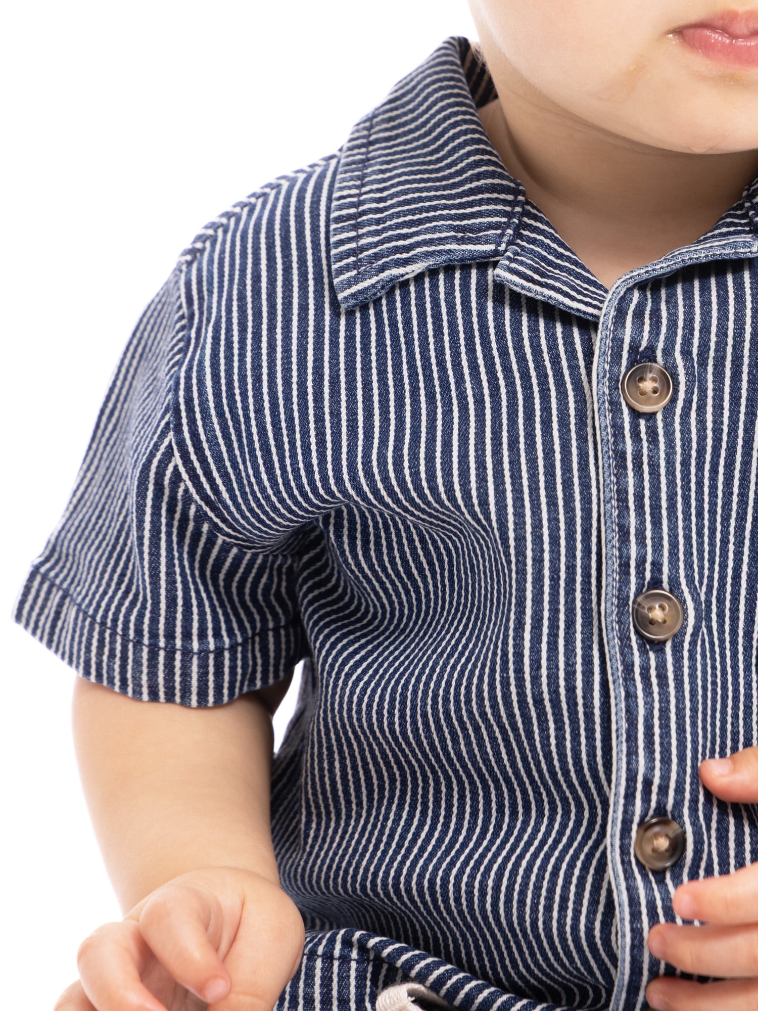 Wonder Nation Baby Boys Short Sleeve Striped Collared Button Top and Matching Shorts Set, Sizes 0/2M-24M