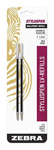 Black 1.0mm Medium Point Zebra StylusPen Capped Ballpoint Pen Stick Refill 