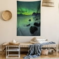 thumbnail image 2 of Aurora Borealis Tapestry, Magic Nature Panorama Coastline Oval Energy Sky Mist Picture, Wall Hanging for Bedroom Living Room Dorm Decor, 60W X 80L Inches, Almond and Lime Green, by Ambesonne, 2 of 5