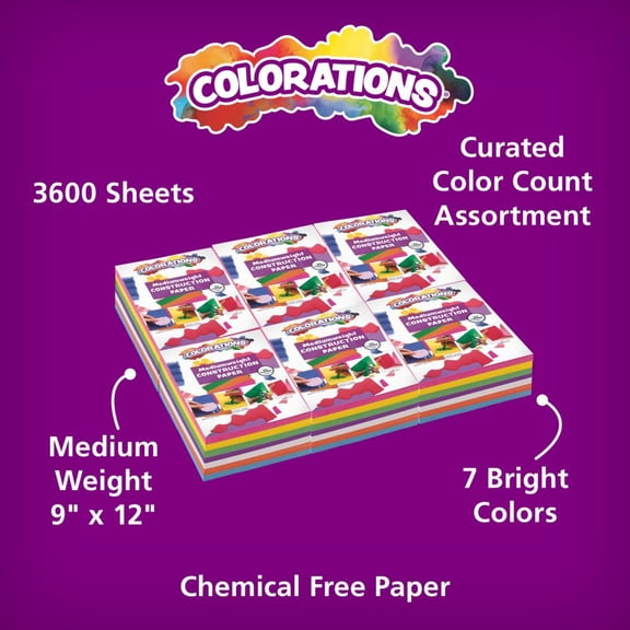 Colorations 9" x 12" Bright Construction Paper Smart Pack - 600 Sheets