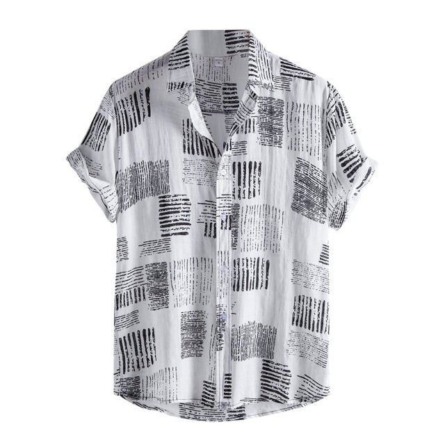 CHOK Haut d'Été pour Hommes Col Chemise Coton Lin Mode Haut Décontracté Ample à Manches Courtes Chemisier