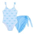 thumbnail image 2 of Cowsor 4-7Years Girls Two Piece Swimsuit Set Adorable Bow Stripe Pattern One Piece with Swim Dress Comfortable UV Protection Swimwear for Beach Vacation, 2 of 7