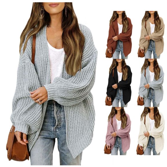 Chunky Cardigan Sweaters for Women Lantern Long Sleeve Open Front Oversized Cardigans with Pockets Knit Jacket Outerwear