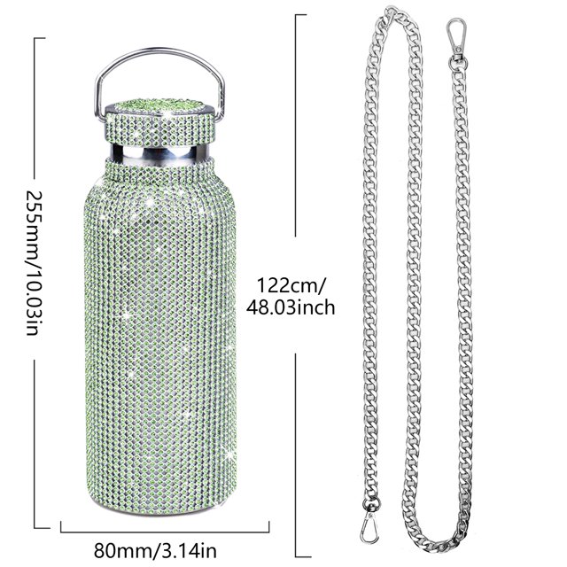 Termo Frascos de vacío de diamante con cadena Tazas térmicas Botellas para beber (750ml Verde) Wdftyju Libre de BPA