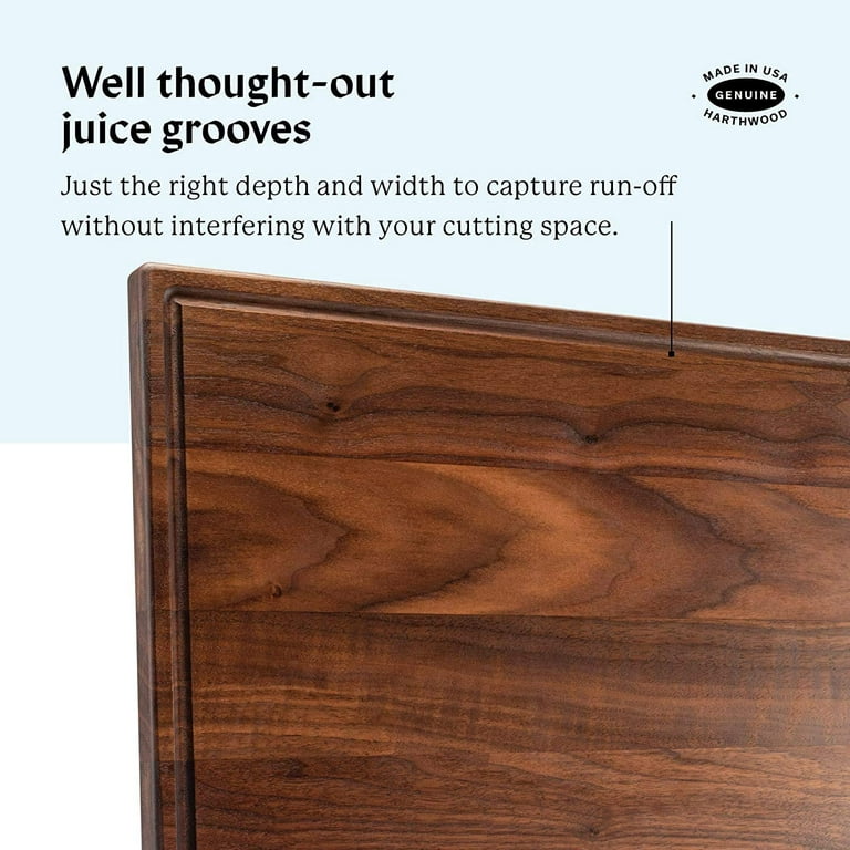Hrthwood Walnut Wood Cutting Board with Juice Groove | Genuine North American Black Walnut Prep & Serve Block Chopping & Carving | Made in USA Coconut