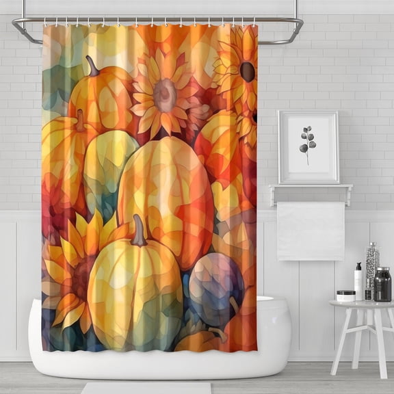 Happy Thanksgiving Fall Pumpkin Shower Curtains,Reusable Show Curtain with Hooks Vintage Polyester Fabric Curtains for Halloween Thansgiving Christmas Hotel Dorm