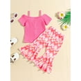 thumbnail image 4 of Aojekbee Kids Girl Summer Outfits Cold Shoulder Short Sleeves Button T-Shirt and Elastic Floral Flare Pants Cute 2 Piece Clothes, 4 of 10