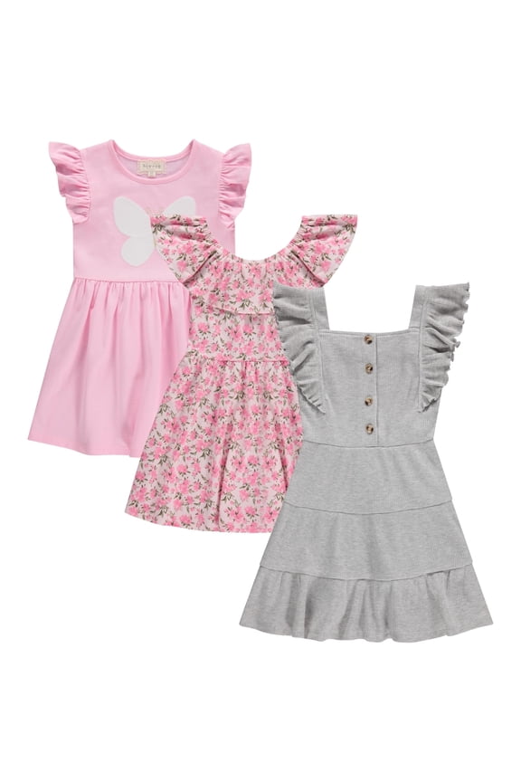 3 Piece Girls Summer Dress Set - Short Sleeve Casual Skater Dresses