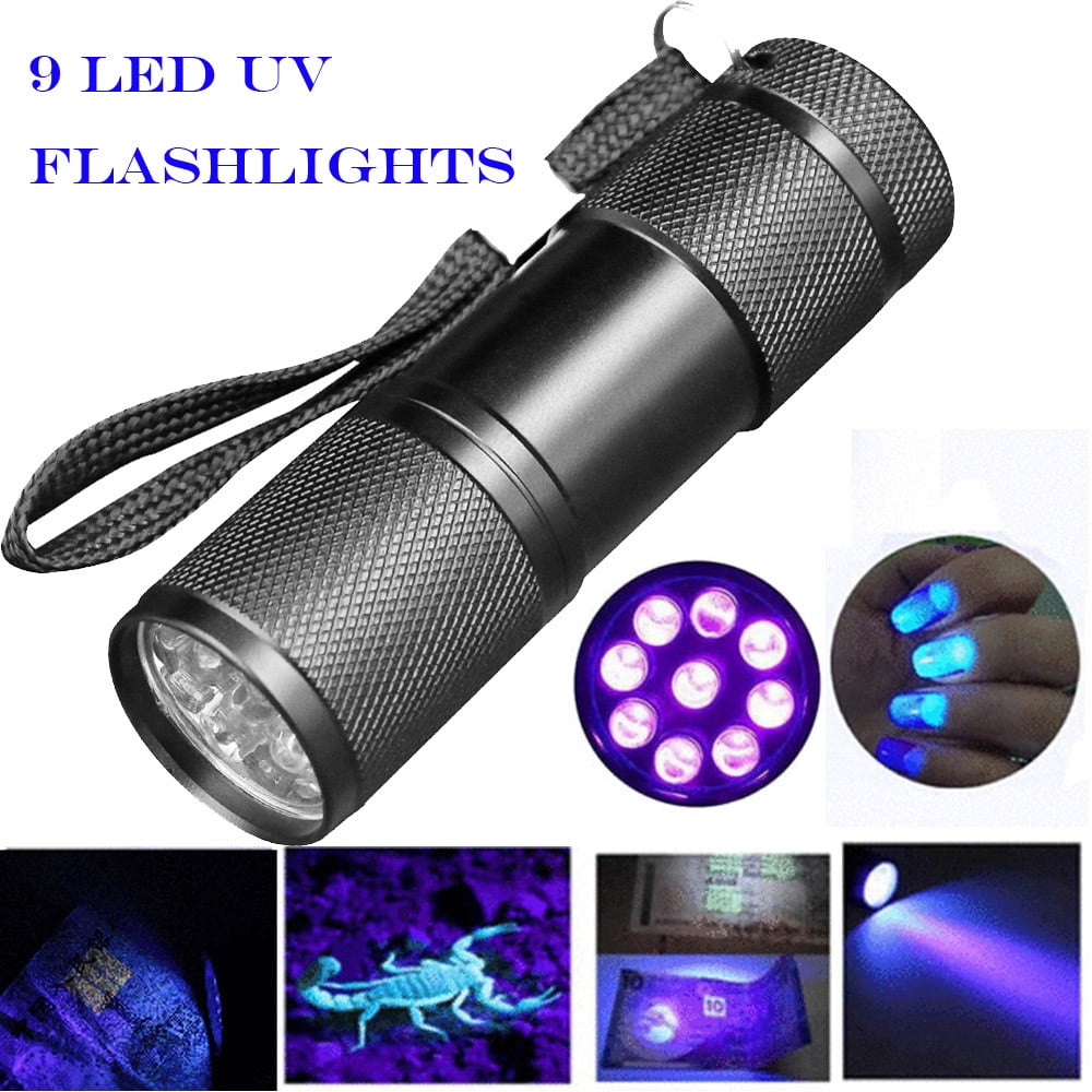 UV 9LED Flashlight Mini Torch Violet Light Flash Lights Aluminium 