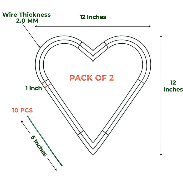 3 Pack Heart Metal Wreath 12 Inch Heart-Shaped Wire Wreath Frame