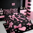 thumbnail image 2 of Erosebridal Pink Bows Girls 7-Piece Twin Bedding Sets,Letter R Monogrammed Bedding Comforter Set For Girls Kids,Reversible black, 2 of 7