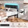 thumbnail image 3 of Satifur Full Size Upholstered Headboard Metal Bed Frame with LED Lights, 2 Drawers, Charging Station, Black leather, 3 of 9