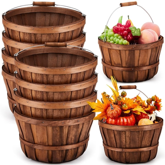 Marsui 8 Pcs Natural Wooden Fruit Baskets 11'' x 6.5'' - Fall Thanksgiving Halloween Decoration, Farmhouse Harvest Storage Bin, P