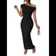 thumbnail image 2 of Vestido Elegante de Verano para Mujer, de Corta, Ajustado, para Cóctel, Graduación, con Hombros Descubiertos y Corte Oblicuo. Negro M, 2 of 7