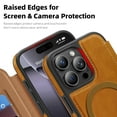 thumbnail image 3 of Wallet Case for iPhone 15, Magnetic Flip Kickstand Compatible with MagSafe, RFID Blocking Premium PU Leather Slim Shockproof Phone Case with Card Holder For iPhone 15,Brown, 3 of 8