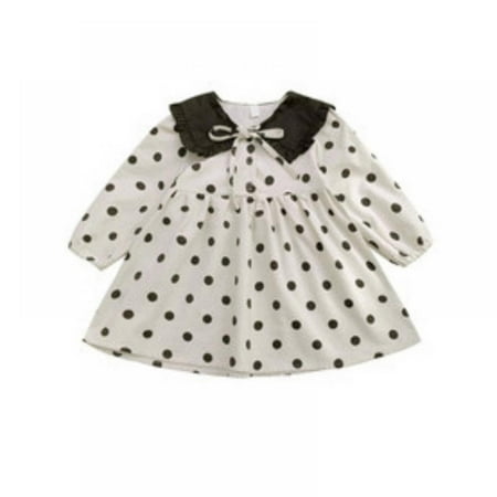 

Girls Sweet Polka Dot Dress Bow Doll Collar Dress Princess Dress