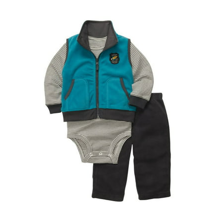 Carters Infant Boys Blue  Fleece Space Ship Outfit Sweat Pants Creeper & Vest