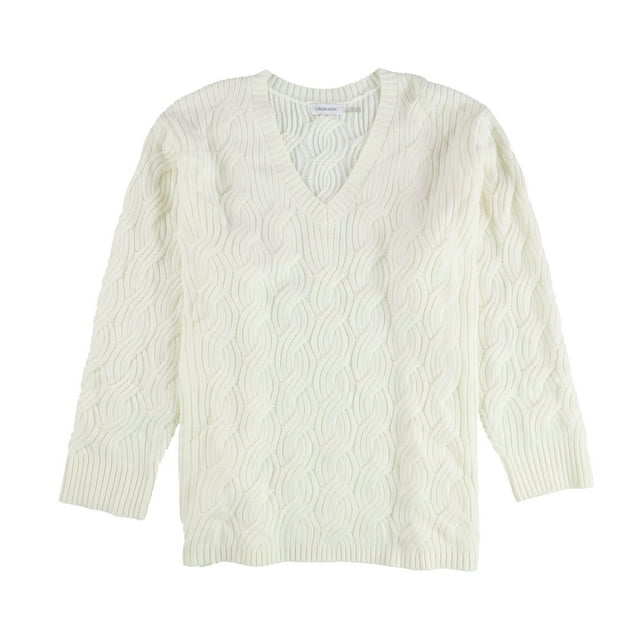 Calvin Klein Womens Chain Stitch Pullover Sweater, Off-White, Plus Size, 2X