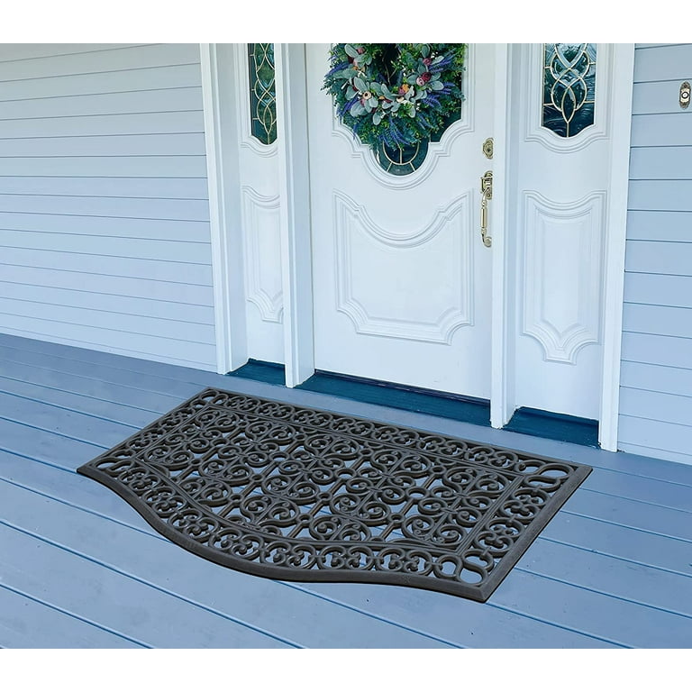 A1hc Outdoor Floor Mat, Rubber, 24x36”, Outside entryway,Scrapes Shoes Clean of Dirt Heavy Duty Doormat for Indoor Outdoor - Half Round Floral