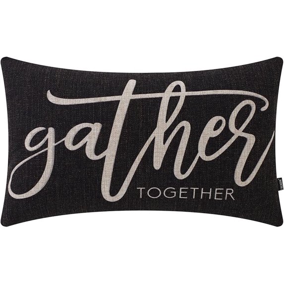 TRENDIN Gather Together Pillow Cover 20x12 inch, Farmhouse Black Lumbar Throw Pillowcase, Home Chair Office Fall Decorations Linen Cushion Cover for Sofa Couch PL712TR