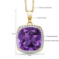thumbnail image 5 of Gem Stone King 10K Yellow Gold Purple Amethyst and White Created Sapphire Pendant Necklace for Women (6.74 Cttw, Gemstone February Birthstone, Cushion Cut 12MM, with 18 inch Chain), 5 of 5
